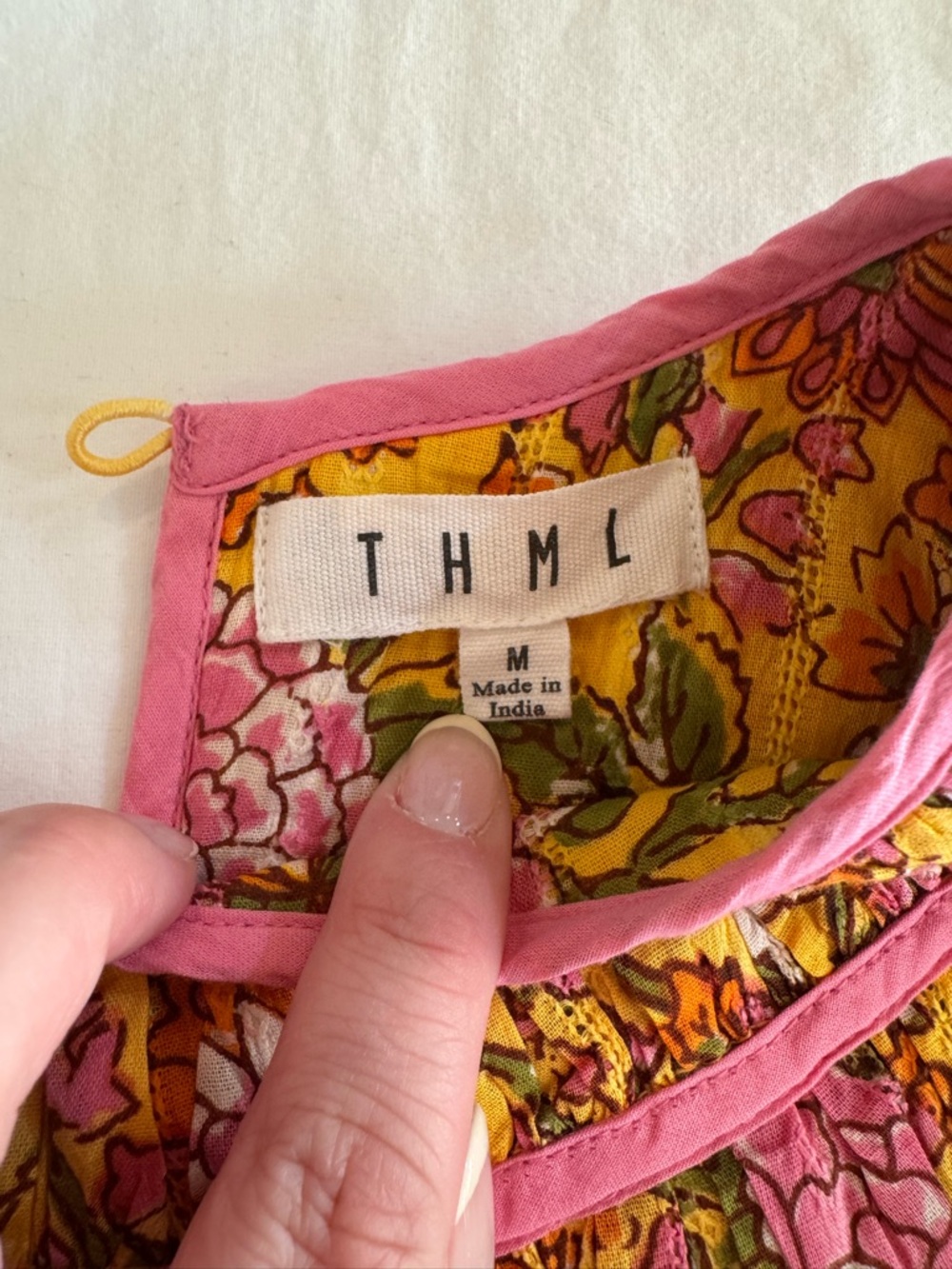 THML Floral Smocked Yoke Women’s Top in Yellow and Pink M - Picture 2 of 6